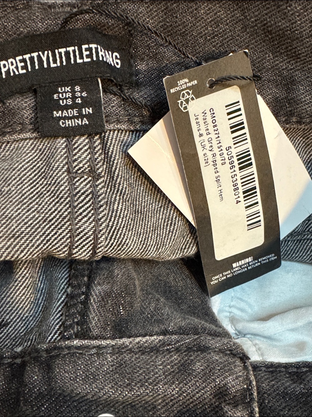Pretty Little Things Washed Grey Ripped Split Hem - Picture 3 of 4